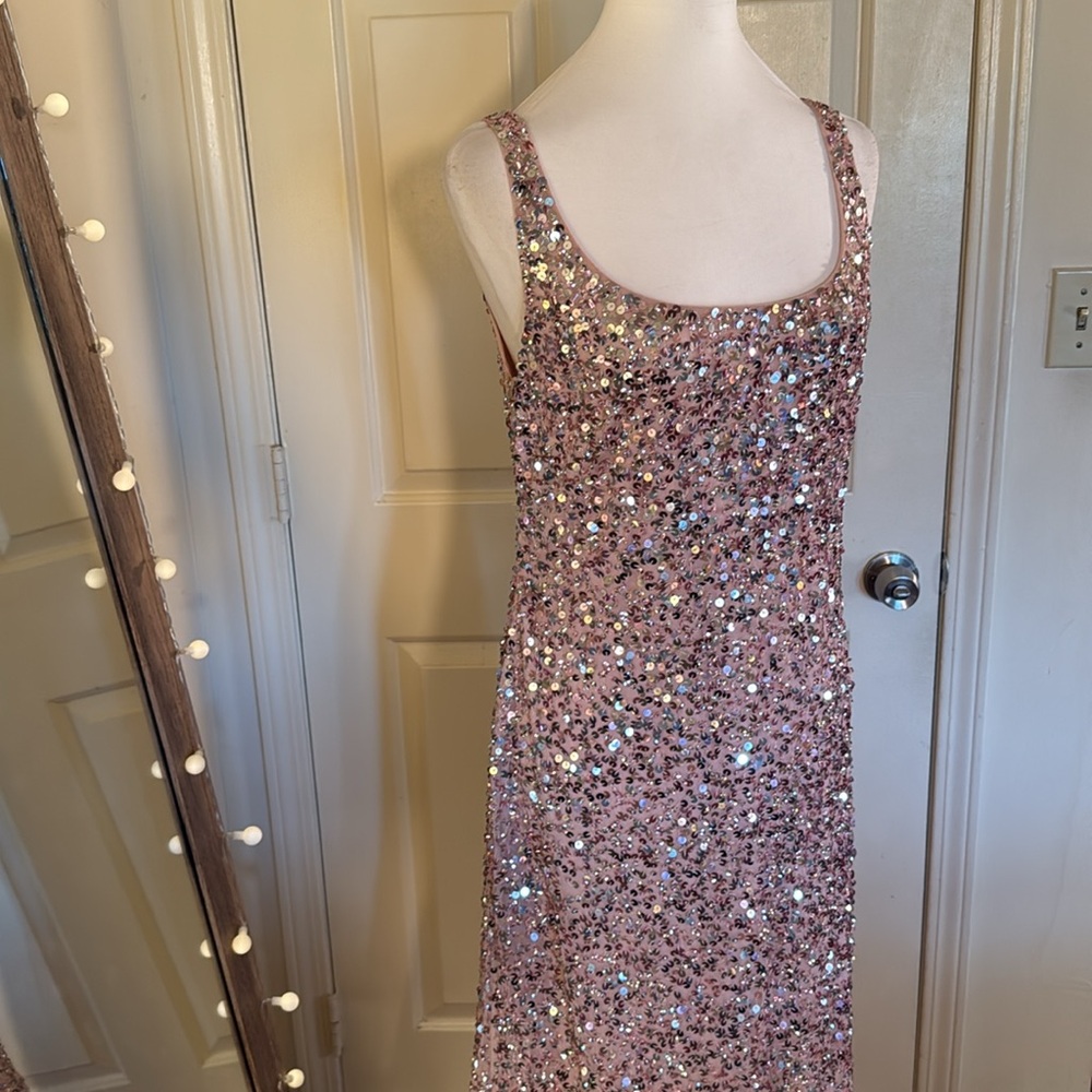 MAC DUGGAL
Pink Sequined Low Back Slip Gown - Picture 6 of 17